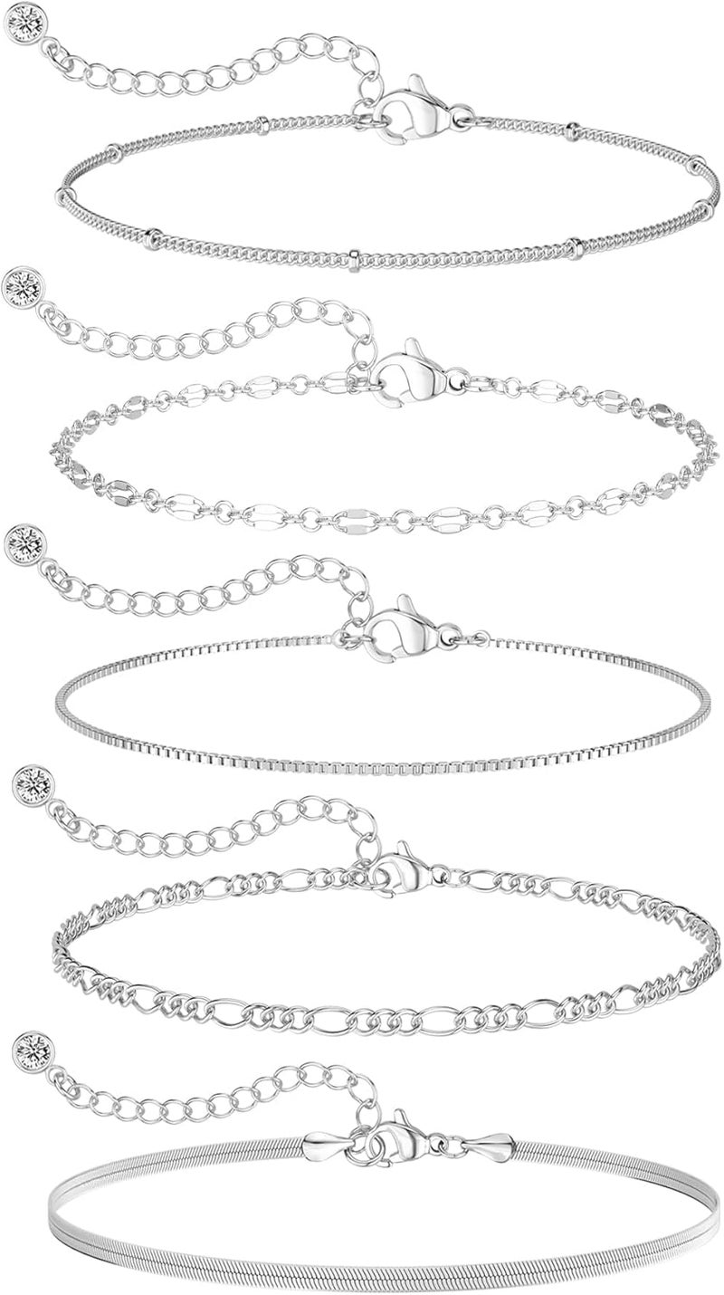 MBW Gold Bracelets for Women Trendy, Dainty 14K Gold Plated Bracelet Stack Beaded Chain Bracelet Set Thin Small Cute Paperclip Bracelets Fashion Waterproof Jewelry Gift Gold Accessories for Women - Image 1